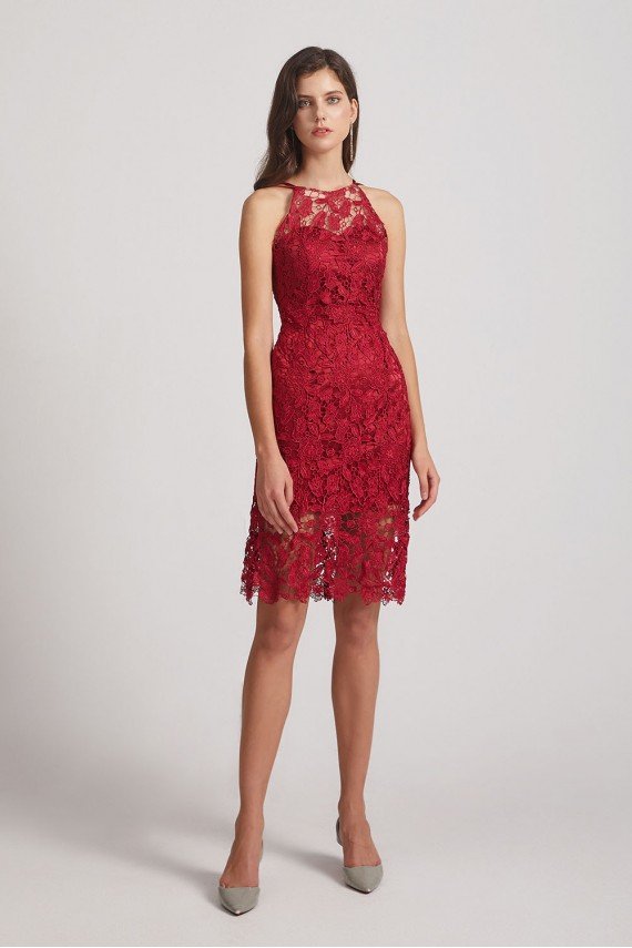 Jewel Sleeveless Sheath Short Lace Bridesmaid Dress UK