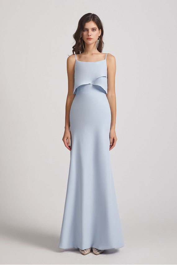 Spaghetti Straps Tiered Top Maxi Bridesmaid Dress UK