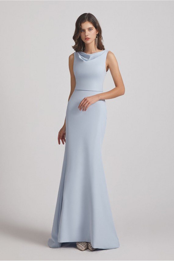 Cowl Fitted Trumpet Sleeveless Blue Bridesmaid Dress UK