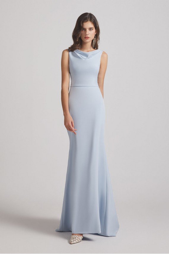 Cowl Fitted Trumpet Sleeveless Blue Bridesmaid Dress UK