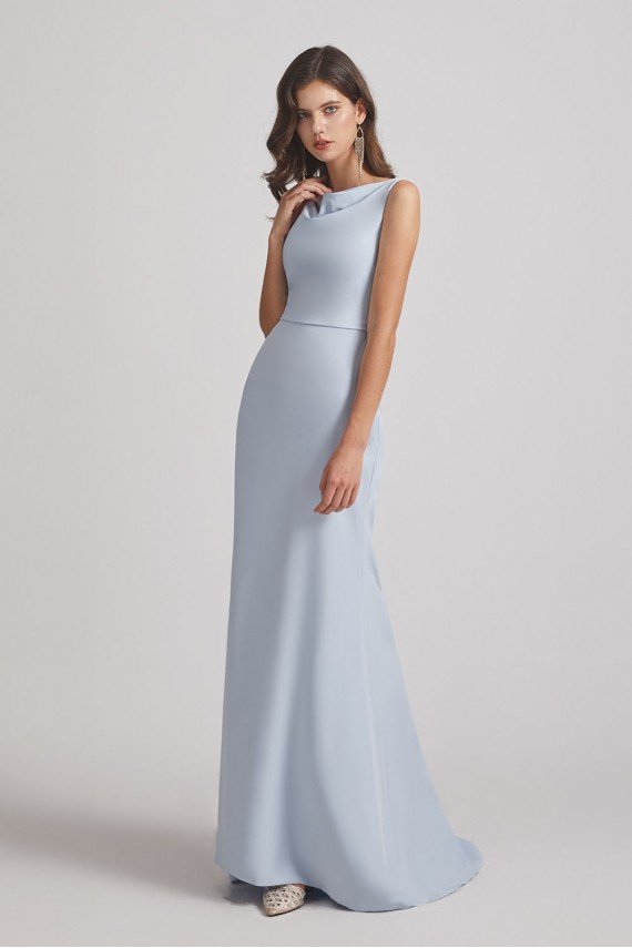 Cowl Fitted Trumpet Sleeveless Blue Bridesmaid Dress UK