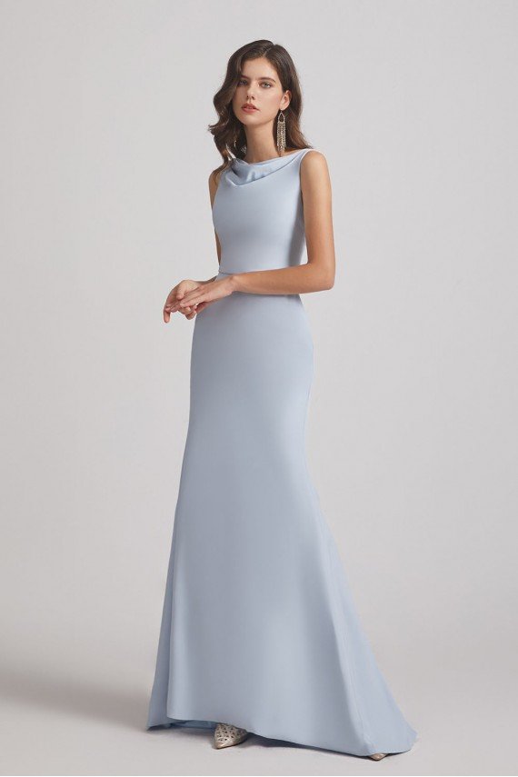 Cowl Fitted Trumpet Sleeveless Blue Bridesmaid Dress UK