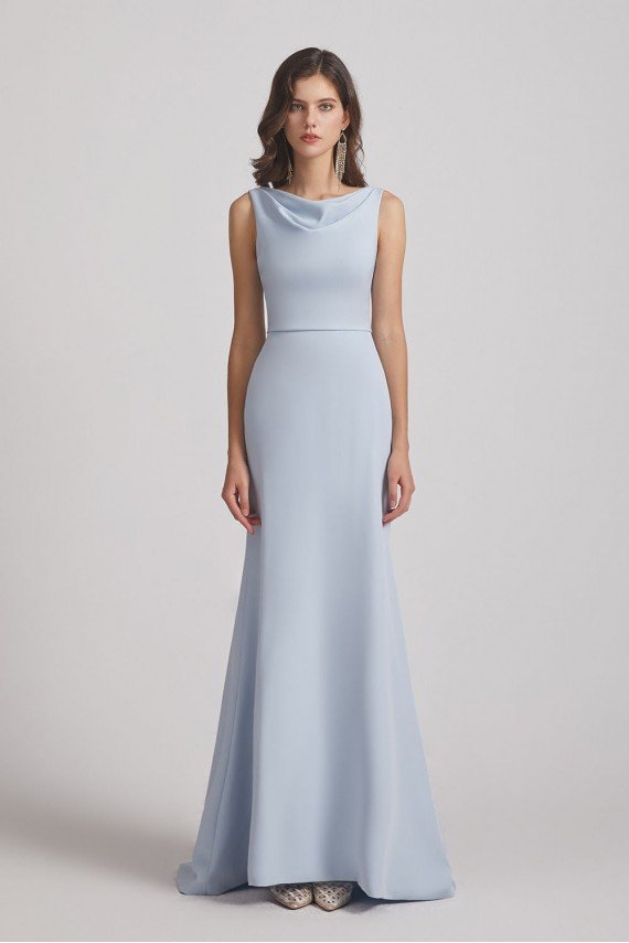 Cowl Fitted Trumpet Sleeveless Blue Bridesmaid Dress UK