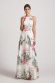 Floral Print Halter Bridesmaid Dress Ink Wash Painting UK
