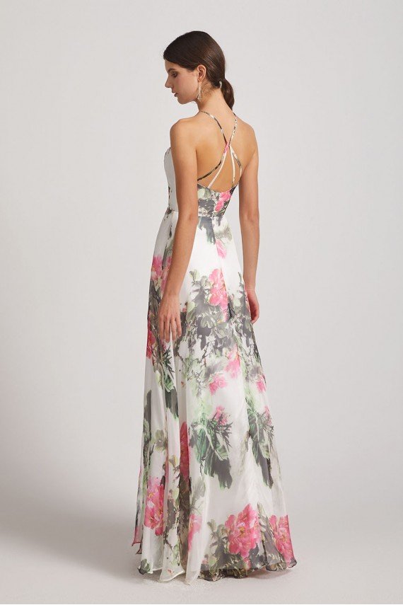 Floral Print Halter Bridesmaid Dress Ink Wash Painting UK