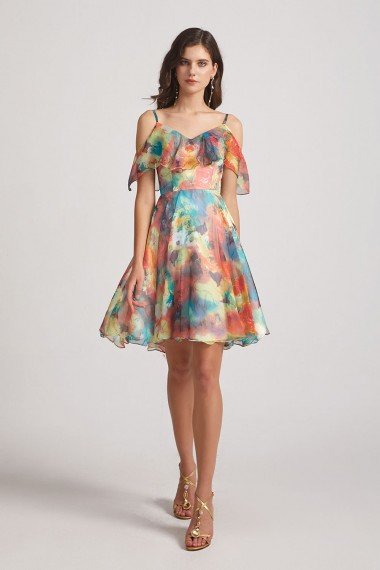 Colourful Short Floral Printed Bridesmaid Dress UK