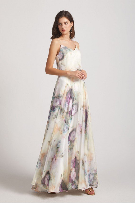 V-Neck Spaghetti Straps Floral Bridesmaid Dress UK