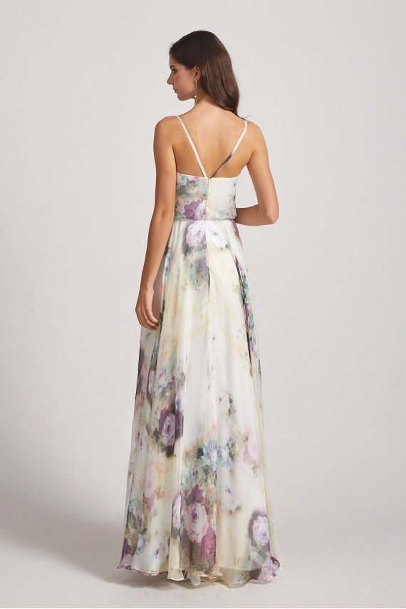V-Neck Spaghetti Straps Floral Bridesmaid Dress UK