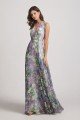 Peacock Floral-Printed Bridesmaid Dress with Double V-Neck UK