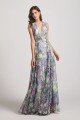 Peacock Floral-Printed Bridesmaid Dress with Double V-Neck UK