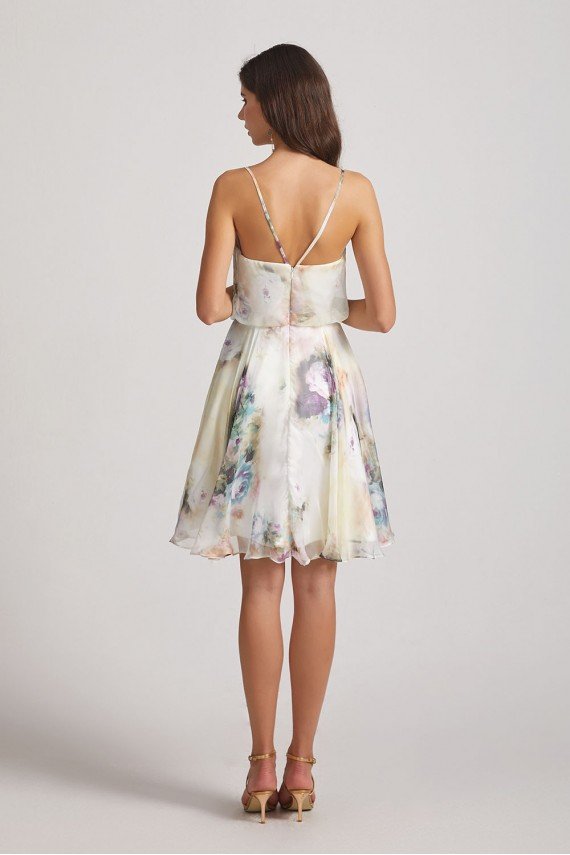 Floral-Print Slender Straps Short Bridesmaid Dress UK