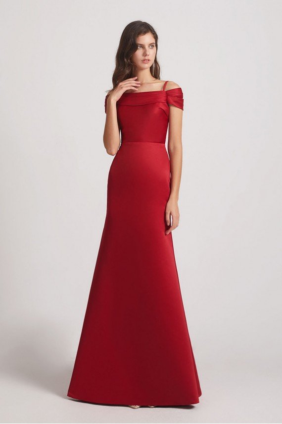 Spaghetti Straps Satin Floor Length Cold Shoulder Bridesmaid Dress UK