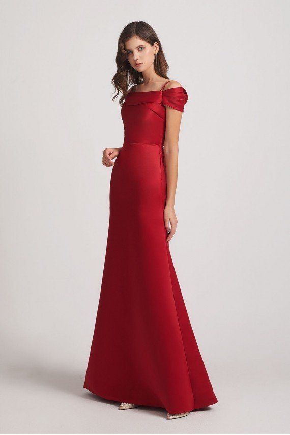 Spaghetti Straps Satin Floor Length Cold Shoulder Bridesmaid Dress UK