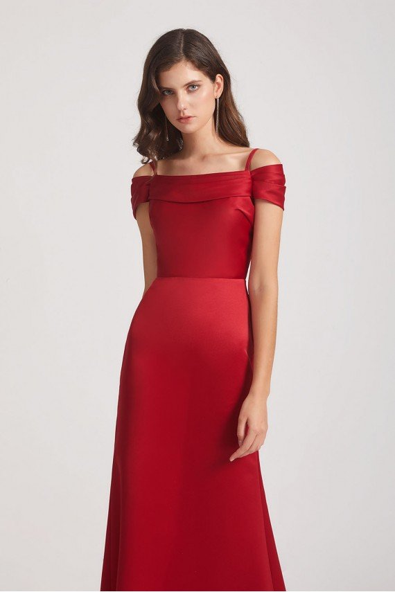 Spaghetti Straps Satin Floor Length Cold Shoulder Bridesmaid Dress UK