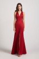 V-Neck Straps Front Split Long Satin Bridesmaid Dress UK