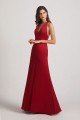 V-Neck Straps Front Split Long Satin Bridesmaid Dress UK