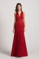 V-Neck Straps Front Split Long Satin Bridesmaid Dress UK