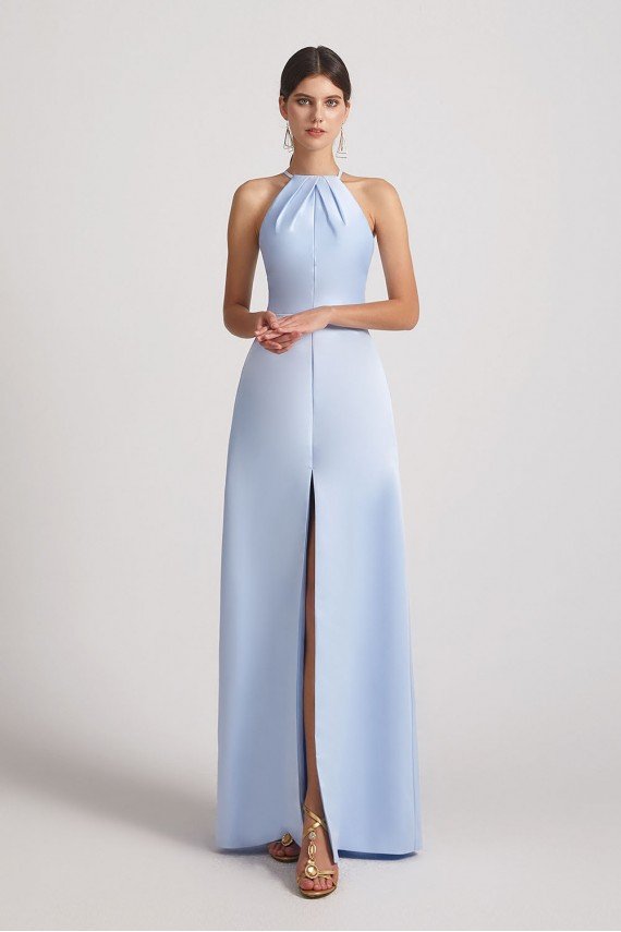 Jewel Keyhole Satin Floor Length Bridesmaid Dress with Front Slit UK