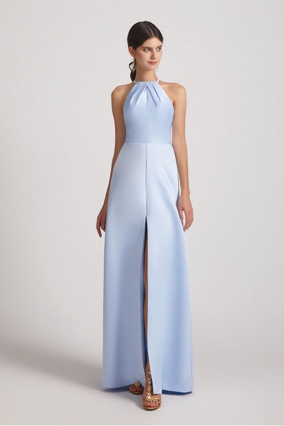 Jewel Keyhole Satin Floor Length Bridesmaid Dress with Front Slit UK