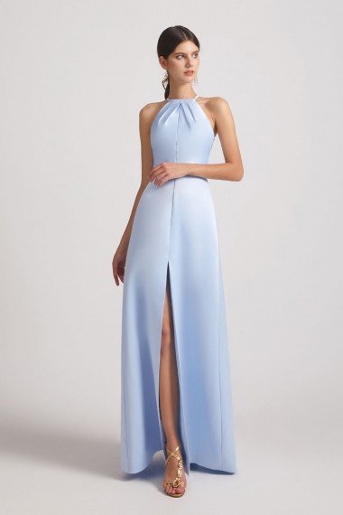 Jewel Keyhole Satin Floor Length Bridesmaid Dress with Front Slit UK