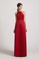 Crinkle Halter Neckline Keyhole Satin Gown with Front Slit UK