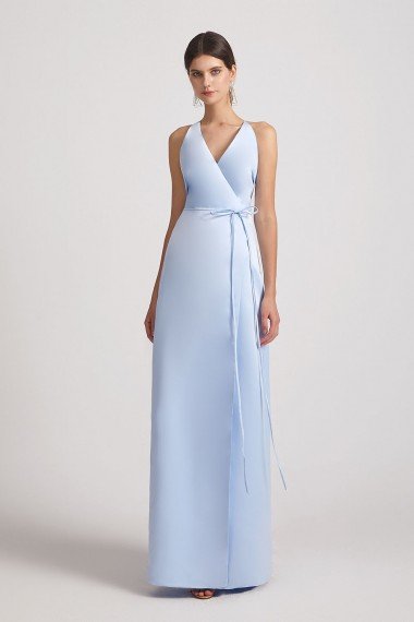 V-Neck Tie-Waist Faux Wrap Bridesmaid Dress with Open Back UK