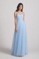 V-Neck Sleeveless Sheer Back Long Tulle Bridesmaid Dress UK