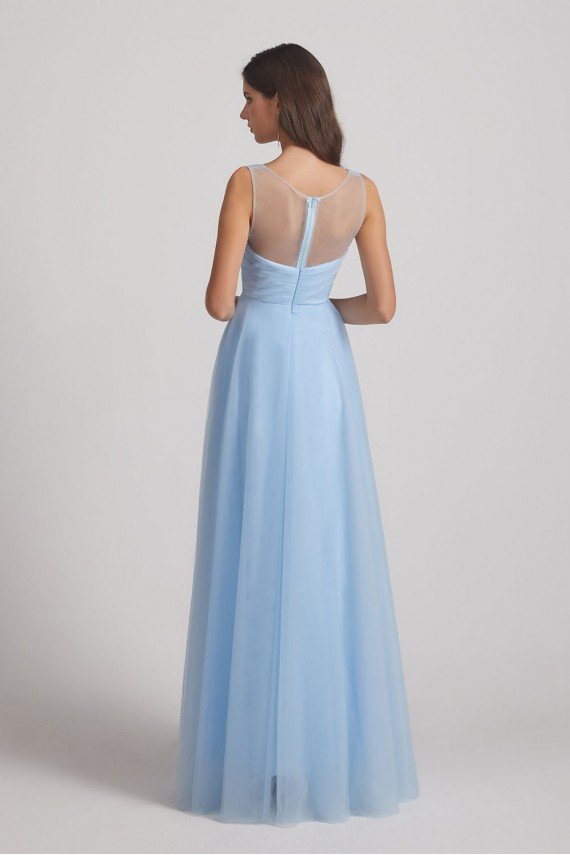 V-Neck Sleeveless Sheer Back Long Tulle Bridesmaid Dress UK