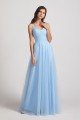 Spaghetti Straps V-Neck Pleated Long Tulle Bridesmaid Dress UK