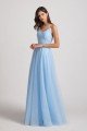 Spaghetti Straps V-Neck Pleated Long Tulle Bridesmaid Dress UK