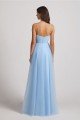 Spaghetti Straps V-Neck Pleated Long Tulle Bridesmaid Dress UK