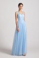 A-Line V-Neck Long Tulle Bridesmaid Dress with Straps UK