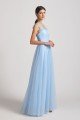 A-Line V-Neck Long Tulle Bridesmaid Dress with Straps UK