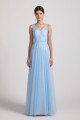 A-Line V-Neck Long Tulle Bridesmaid Dress with Straps UK