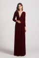 Sexy Long Sleeve Velvet Bridesmaid Dress with Illusion Deep V-Neck UK