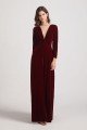 Sexy Long Sleeve Velvet Bridesmaid Dress with Illusion Deep V-Neck UK