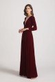 Sexy Long Sleeve Velvet Bridesmaid Dress with Illusion Deep V-Neck UK