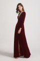 Sexy Long Sleeve Velvet Bridesmaid Dress with Illusion Deep V-Neck UK