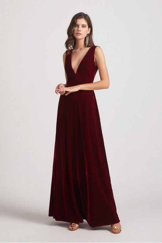 Bold Velvet Bridesmaid Dress with Daring Deep V Neck UK