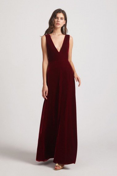 Bold Velvet Bridesmaid Dress with Daring Deep V Neck UK