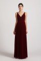 Spaghetti Straps Velvet Faux Wrap Bridesmaid Dress with Waist Tie UK