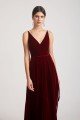 Spaghetti Straps Velvet Faux Wrap Bridesmaid Dress with Waist Tie UK
