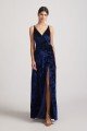 Velvet Floral Pattern Bridesmaid Dress with V-Neck and Straps UK