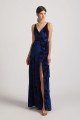 Velvet Floral Pattern Bridesmaid Dress with V-Neck and Straps UK