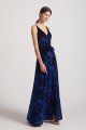 Velvet Floral Pattern Bridesmaid Dress with V-Neck and Straps UK