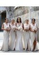 Sexy Long Chiffon Champagne Bridesmaid Dress with High Slit and Front Ruffles UK