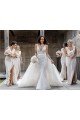 Sexy Long Chiffon Champagne Bridesmaid Dress with High Slit and Front Ruffles UK
