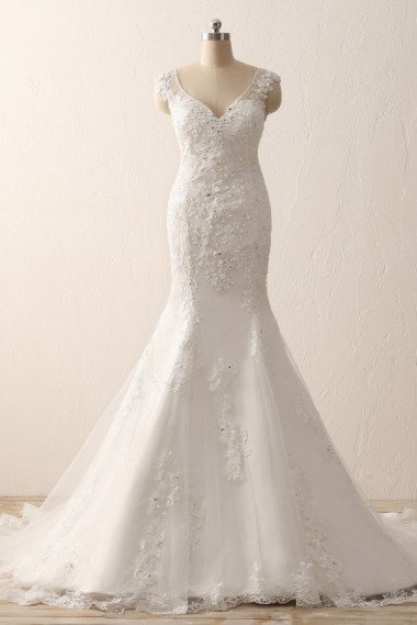 Ivory Sweetheart Straps Lace Mermaid Wedding Dress with Sweep Train UK