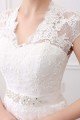 Ivory V-Neck Cap Sleeves Belt Mermaid Vintage Lace Wedding Dress UK