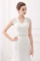 Ivory V-Neck Cap Sleeves Belt Mermaid Vintage Lace Wedding Dress UK